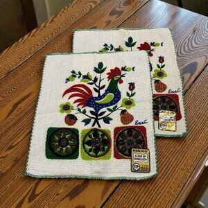 Lot 2 Vintage 1950s Hanson Dish Cloths Rooster Cleaning Wash W Tags See Pics